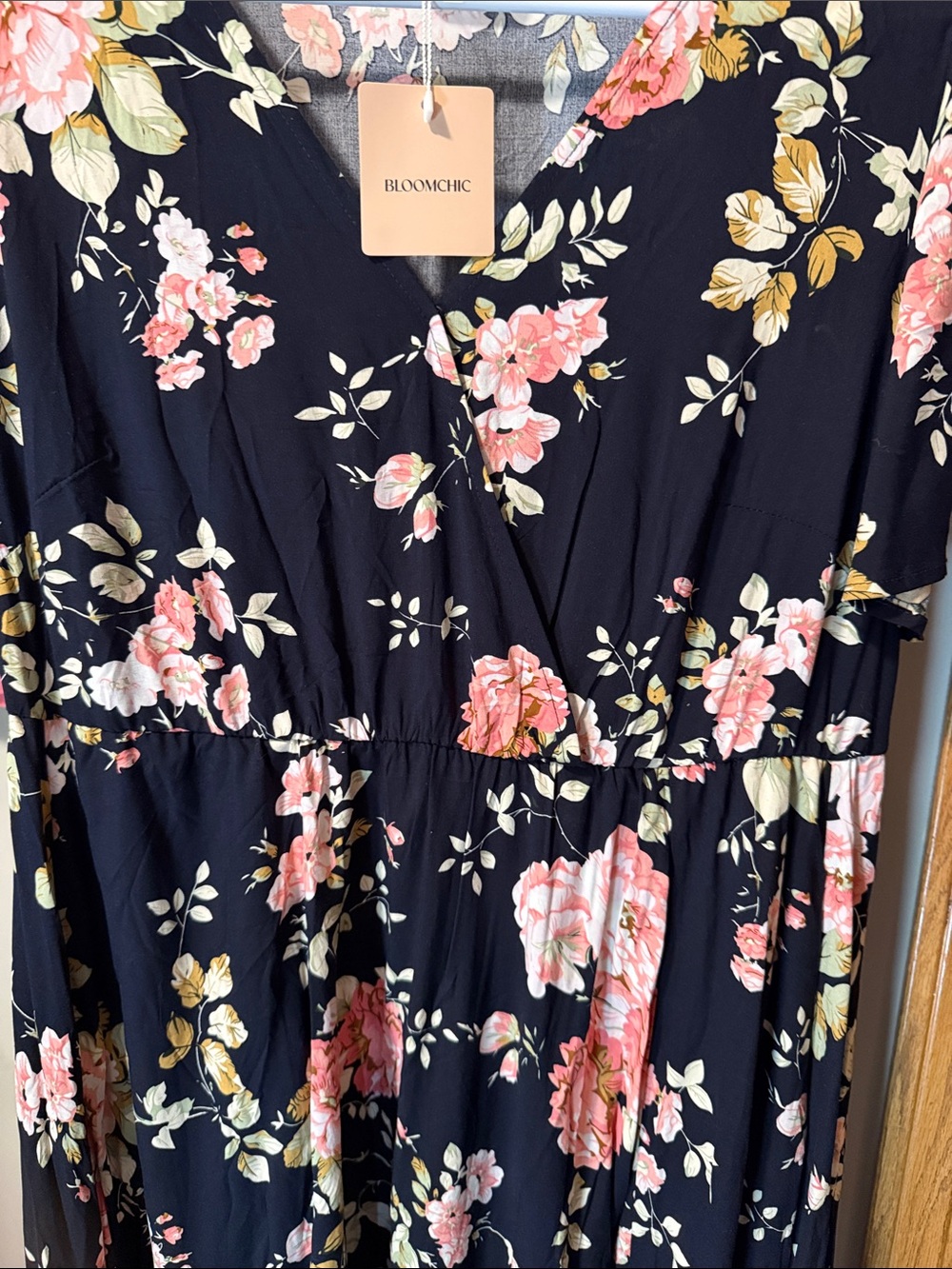BloomChic Navy Floral Maxi Dress with Pink and Yellow Blossoms - Picture 3 of 4